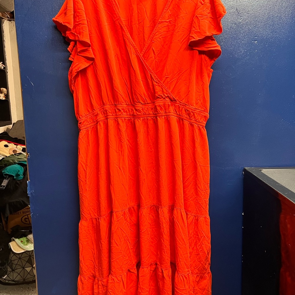 Knox Rose Orange Red Ruffled Smocked Maxi Sundress